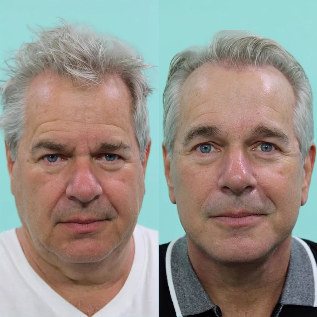 A patient before and after a Face, Neck and Brow Lift by Dr. Quiroz in Tijuana. Individual results vary.